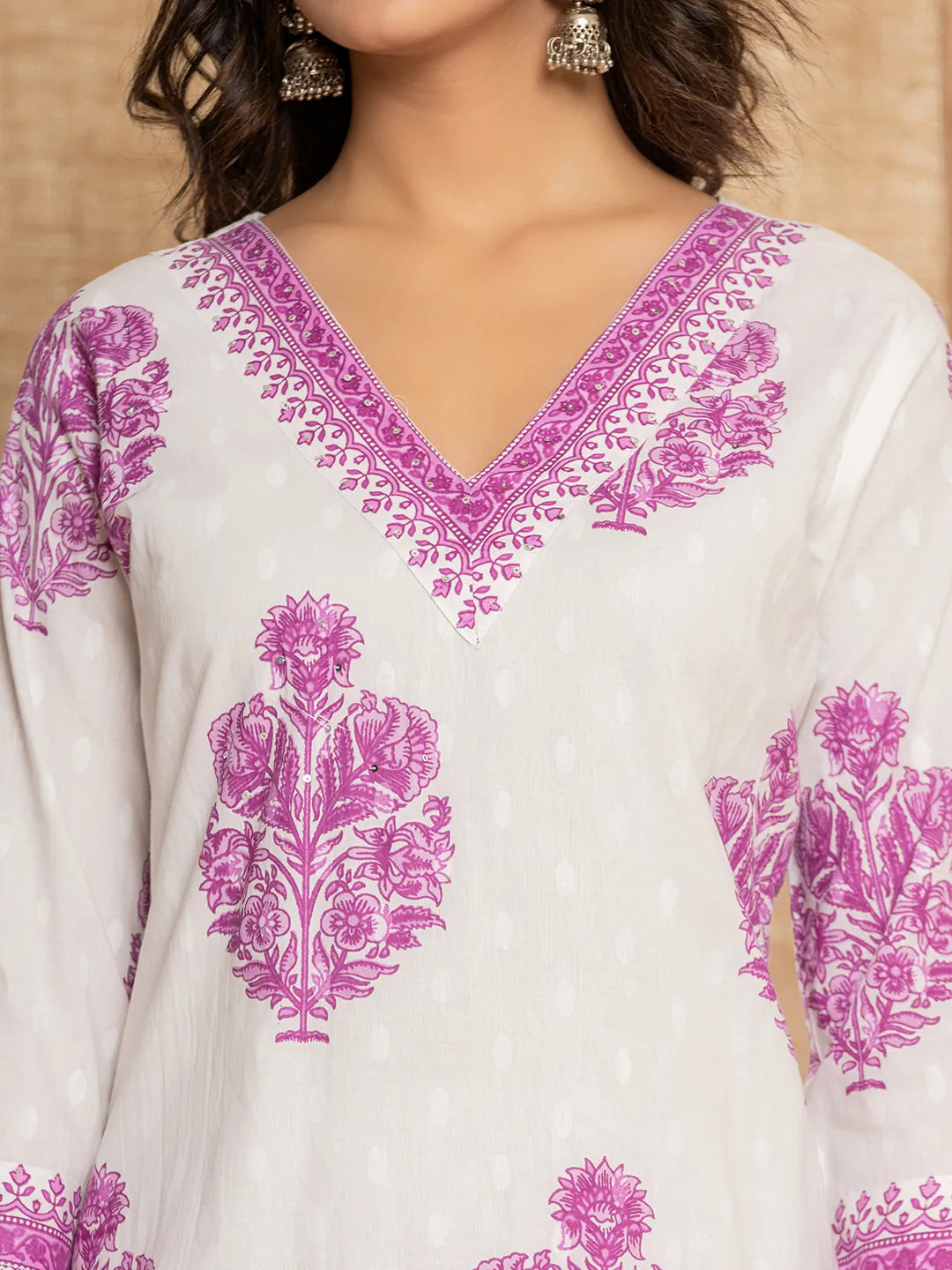 Yufta Cotton Lavender Kurta Dupatta Set | Grocsy
