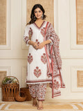 Yufta Cotton Maroon Kurta Dupatta Set | Grocsy