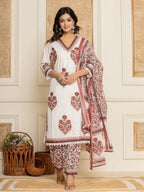 Yufta Cotton Maroon Kurta Dupatta Set | Grocsy