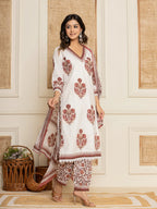 Yufta Cotton Maroon Kurta Dupatta Set | Grocsy