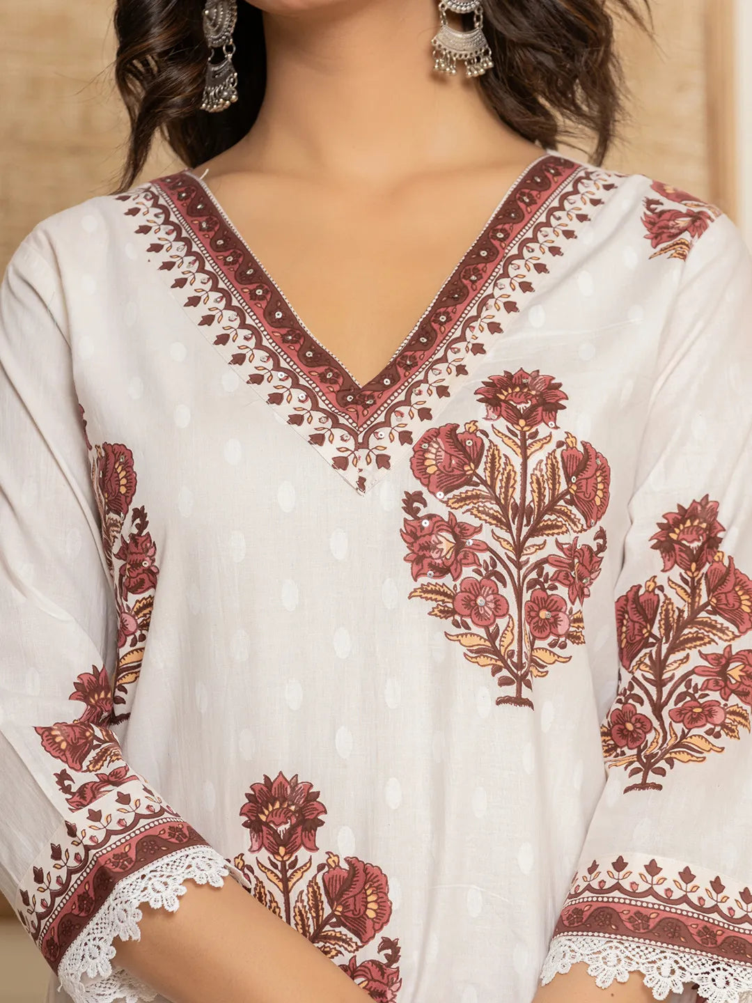 Yufta Cotton Maroon Kurta Dupatta Set | Grocsy