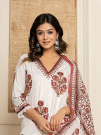 Yufta Cotton Maroon Kurta Dupatta Set | Grocsy