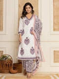 Yufta Cotton Purple Kurta Dupatta Set | Grocsy
