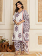 Yufta Cotton Purple Kurta Dupatta Set | Grocsy