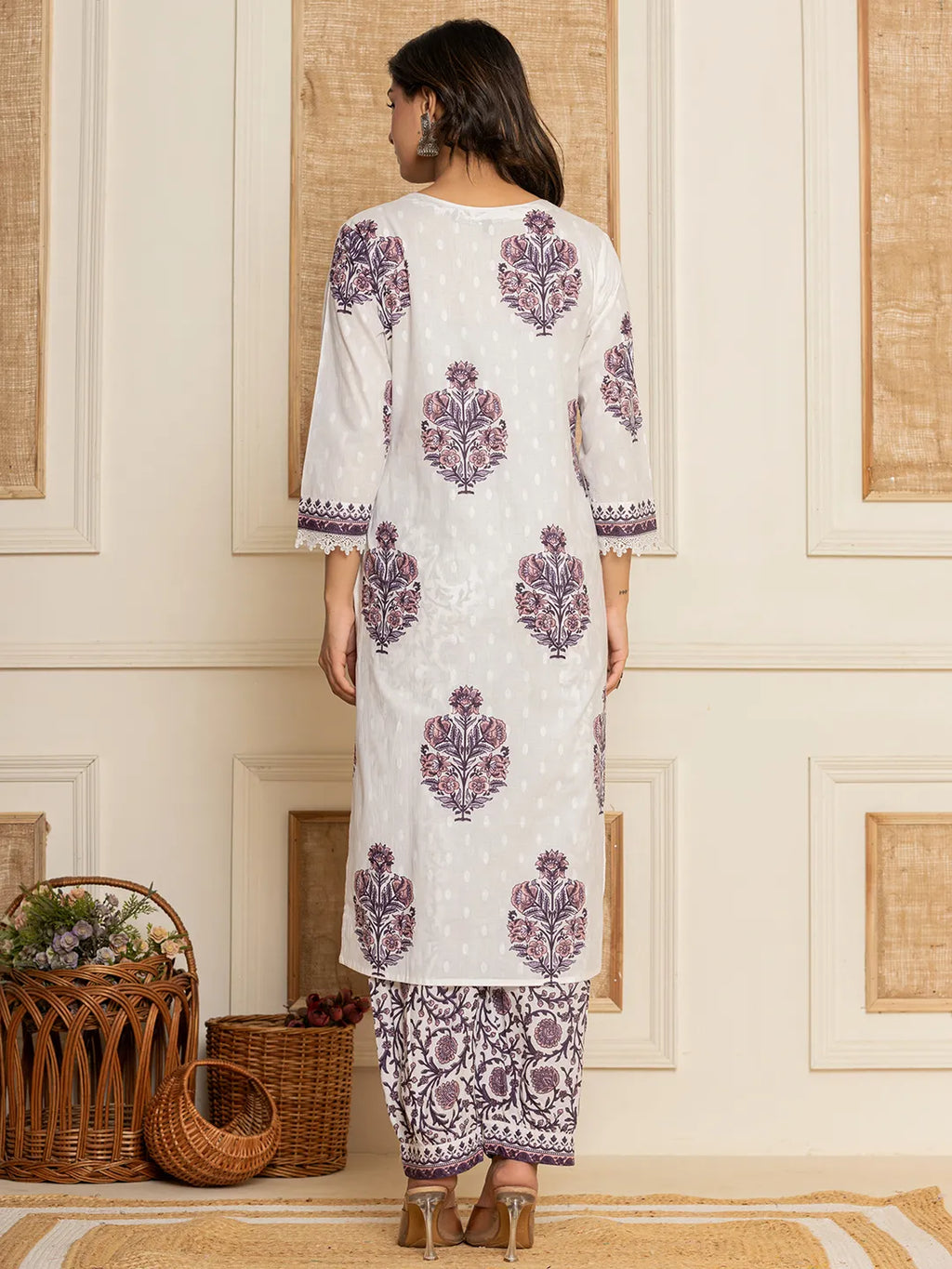 Yufta Cotton Purple Kurta Dupatta Set | Grocsy