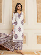 Yufta Cotton Purple Kurta Dupatta Set | Grocsy