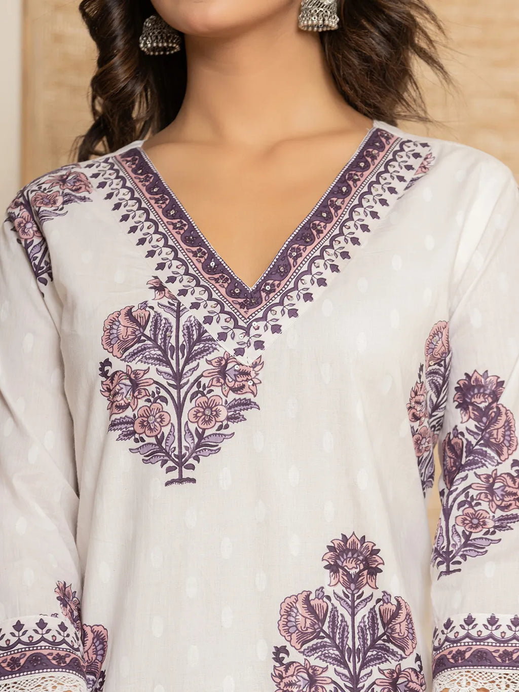 Yufta Cotton Purple Kurta Dupatta Set | Grocsy