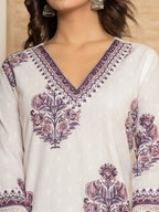 Yufta Cotton Purple Kurta Dupatta Set | Grocsy