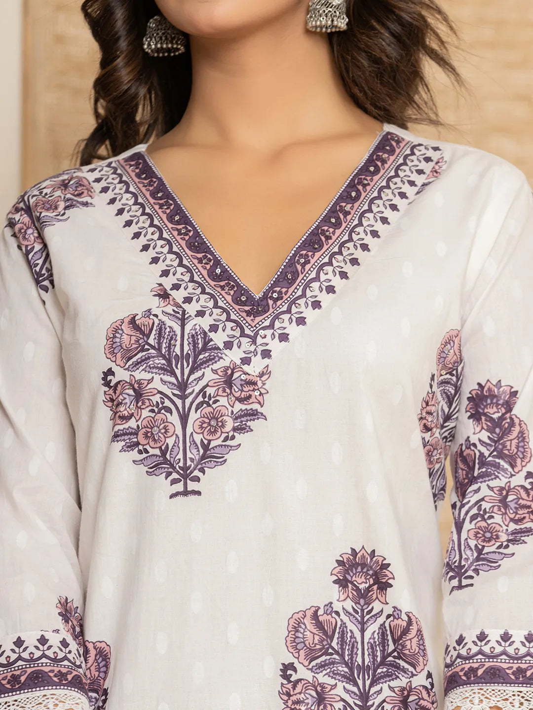 Yufta Cotton Purple Kurta Dupatta Set | Grocsy