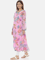 Souchii Pink Printed Fit and Flare Dress | Grocsy