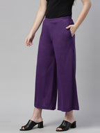 Souchii Violet Solid Wide Leg Palazzo | Grocsy