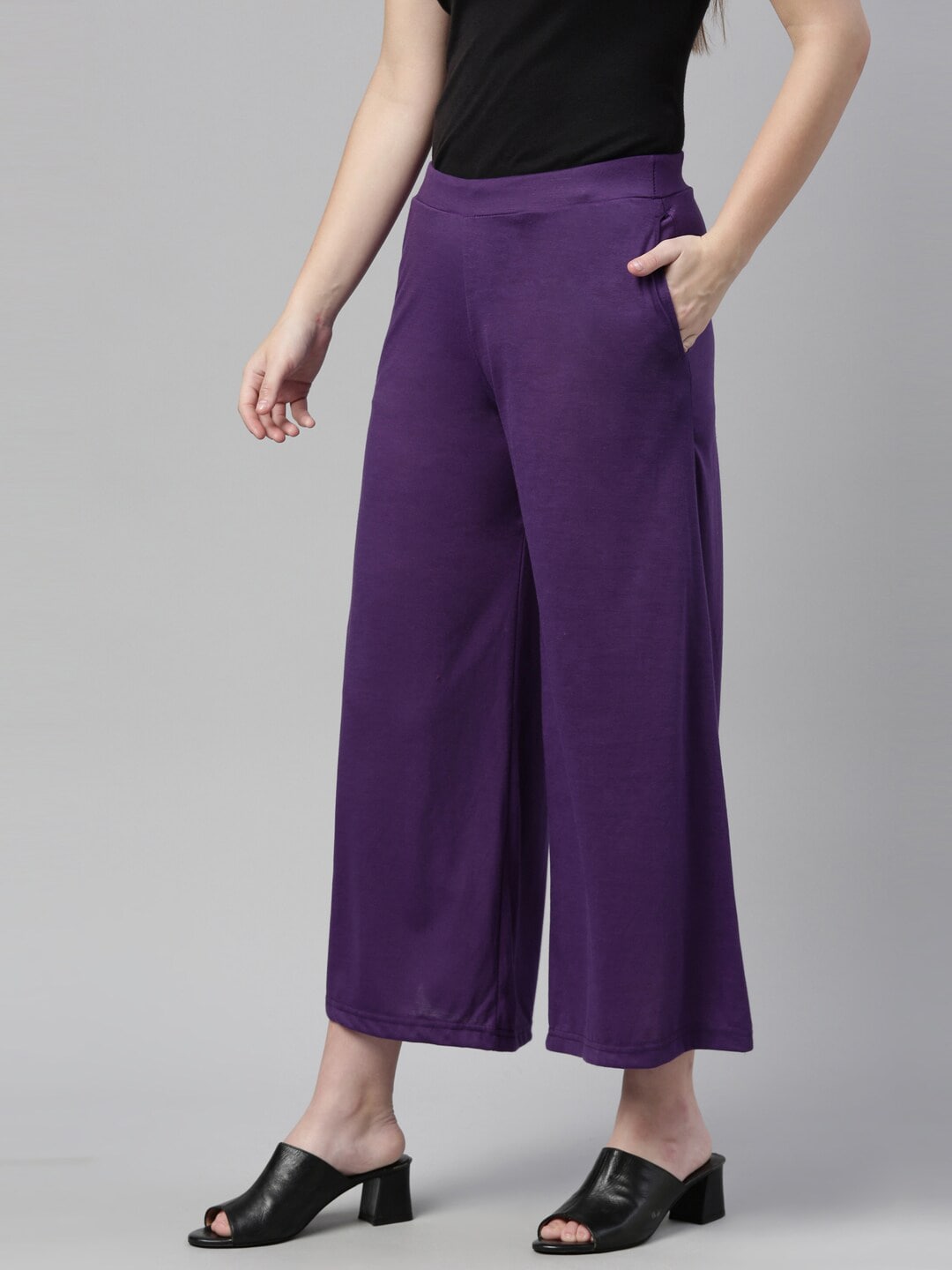 Souchii Violet Solid Wide Leg Palazzo | Grocsy