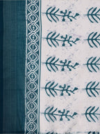 Sangria Teal & White Floral Printed Pure Linen Saree | Grocsy