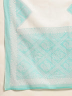 Sangria Turquoise Blue & White Geometric Printed Pure Cotton Kurta With Trouser & Dupatta | Grocsy