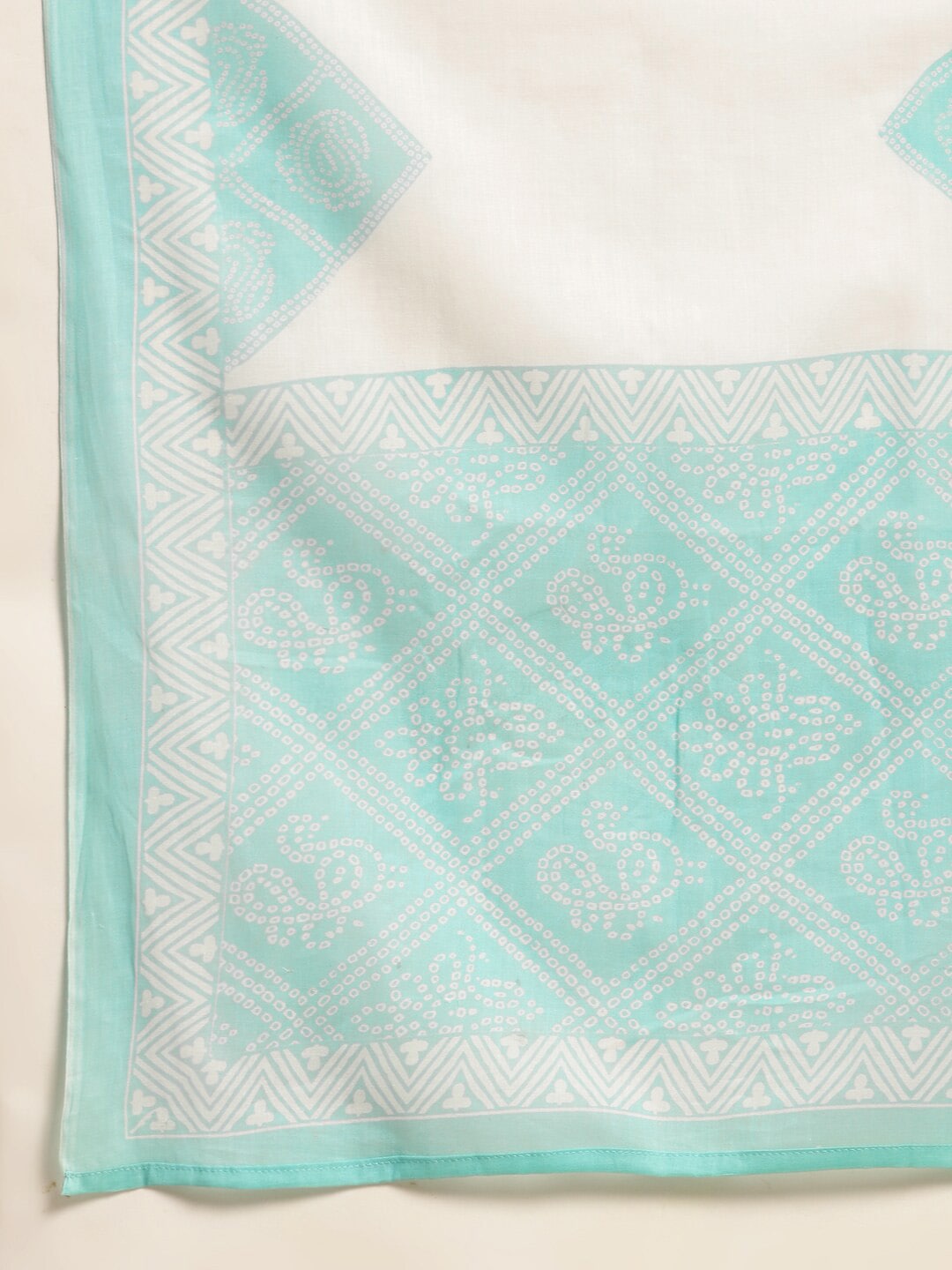 Sangria Turquoise Blue & White Geometric Printed Pure Cotton Kurta With Trouser & Dupatta | Grocsy