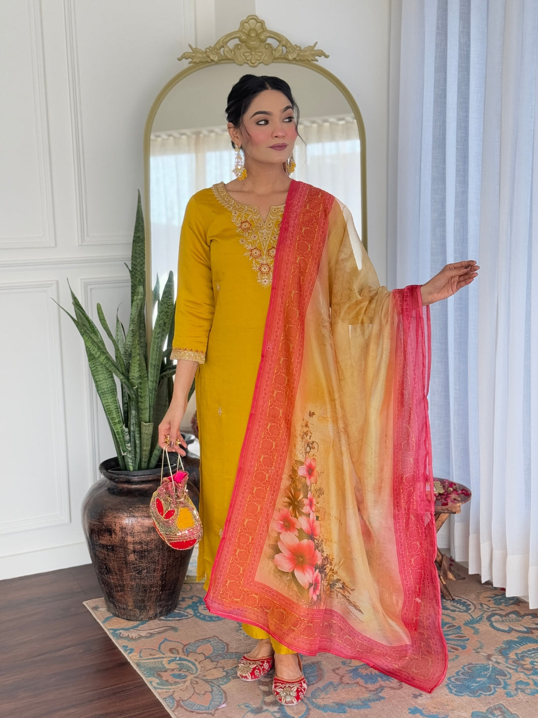 The52 Women's Beautiful Rayon Embroidery work Straight Kurta with Pant and Dupatta Set | Grocsy