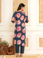 Yufta Purple Floral Print Cotton Straight Side Slits Kurta And Trouser With Dupatta Set | Grocsy
