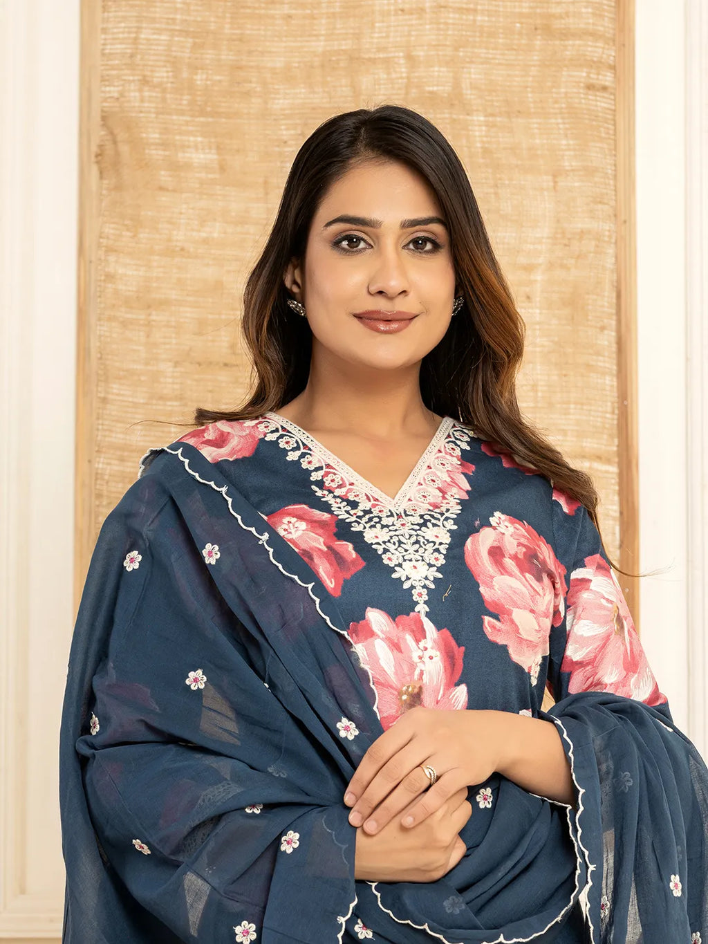 Yufta Purple Floral Print Cotton Straight Side Slits Kurta And Trouser With Dupatta Set | Grocsy