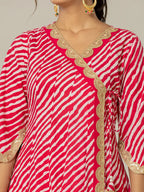 Yufta Cotton Leheriya Hot Pink Kurta Dupatta Pant Set | Grocsy