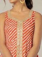 Yufta Cotton Leheriya Orange Kurta Dupatta Set | Grocsy