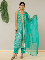 Yufta Cotton Leheriya Kurta Dupatta Pant Set | Grocsy