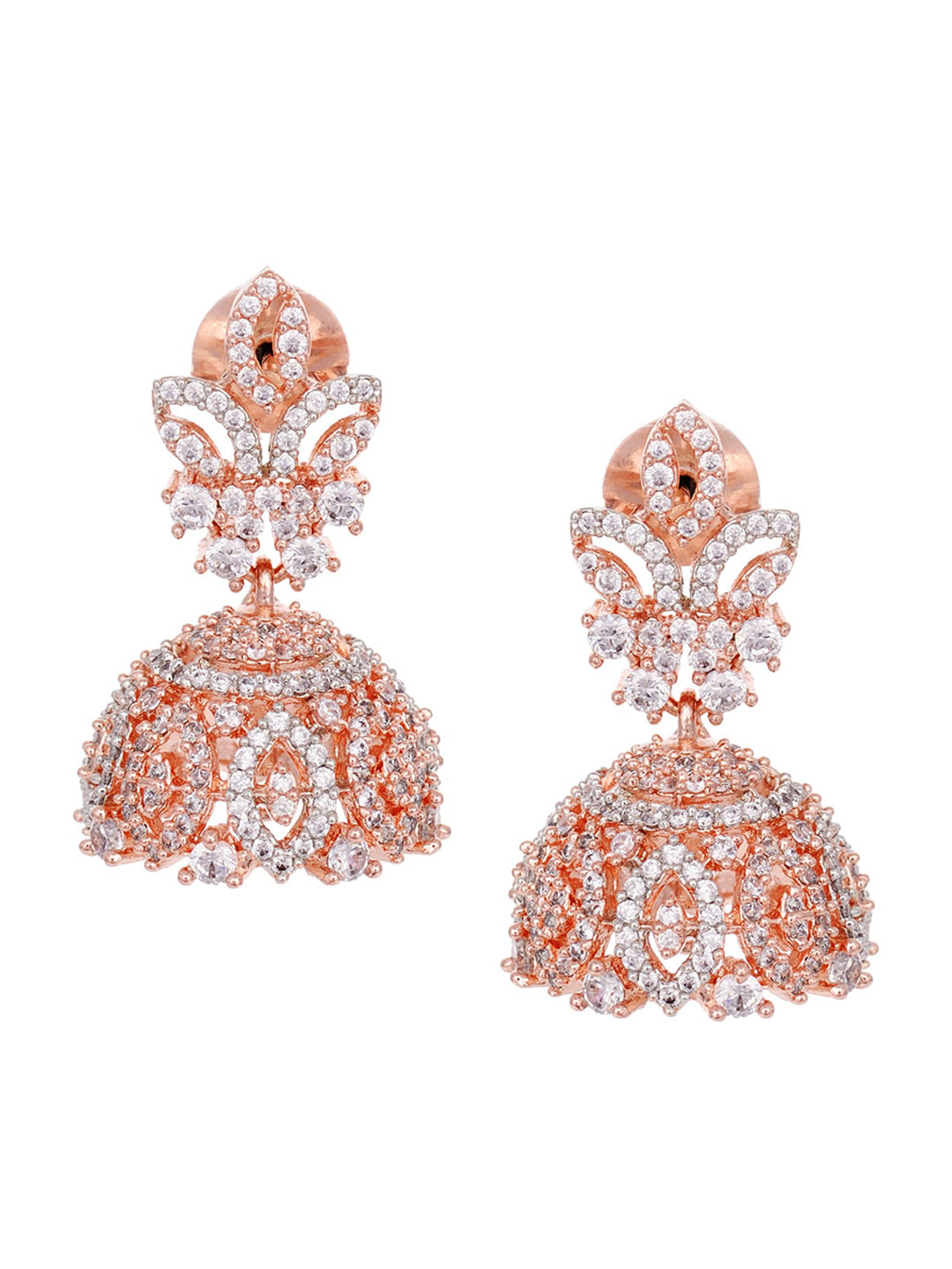 Saraf RS Jewellery Rose Gold-Polished & White AD & CZ-Studded Contemporary Jewellery Set | Grocsy