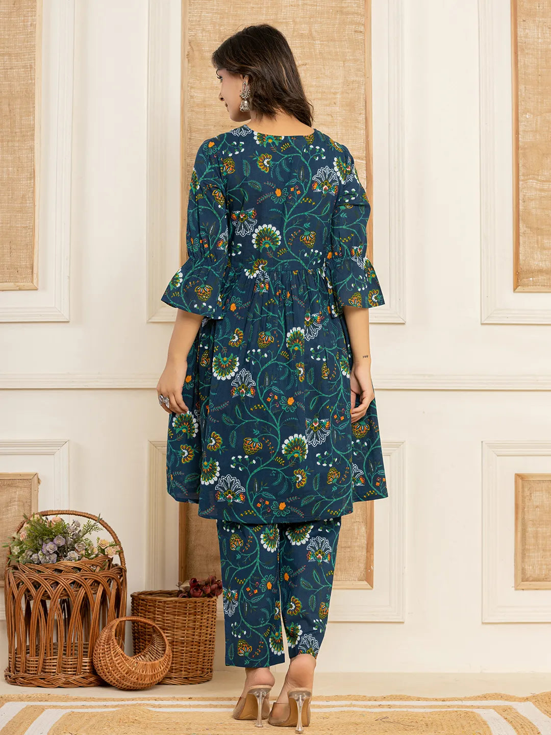 Yufta Blue Cotton Maternity Kurta Pants Set | Grocsy