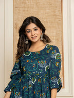 Yufta Blue Cotton Maternity Kurta Pants Set | Grocsy