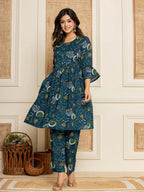 Yufta Blue Cotton Maternity Kurta Pants Set | Grocsy