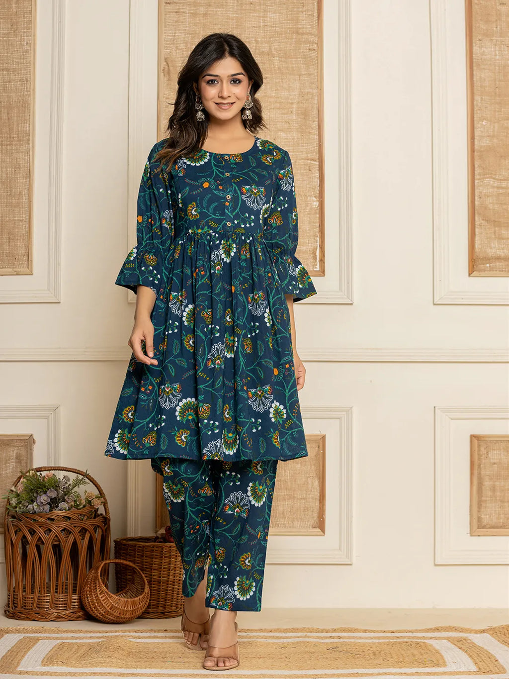 Yufta Blue Cotton Maternity Kurta Pants Set | Grocsy