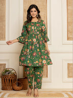 Yufta Green Cotton Maternity Kurta Pants Set | Grocsy
