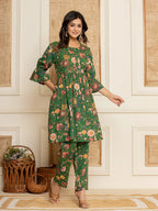 Yufta Green Cotton Maternity Kurta Pants Set | Grocsy