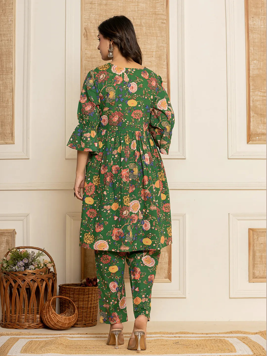 Yufta Green Cotton Maternity Kurta Pants Set | Grocsy