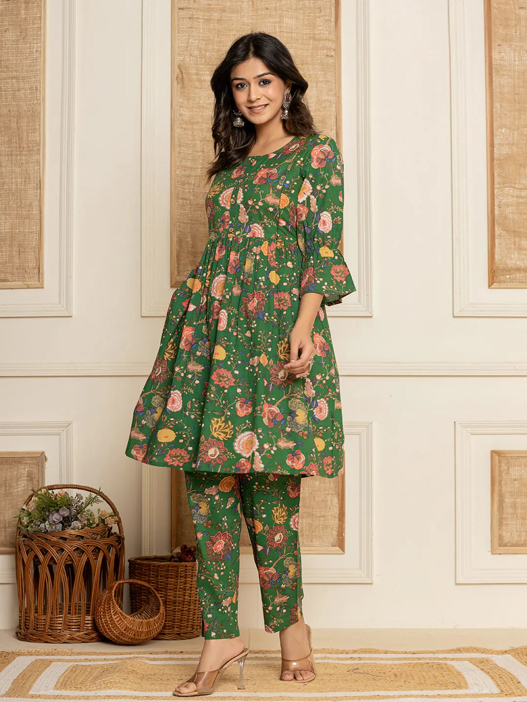Yufta Green Cotton Maternity Kurta Pants Set | Grocsy