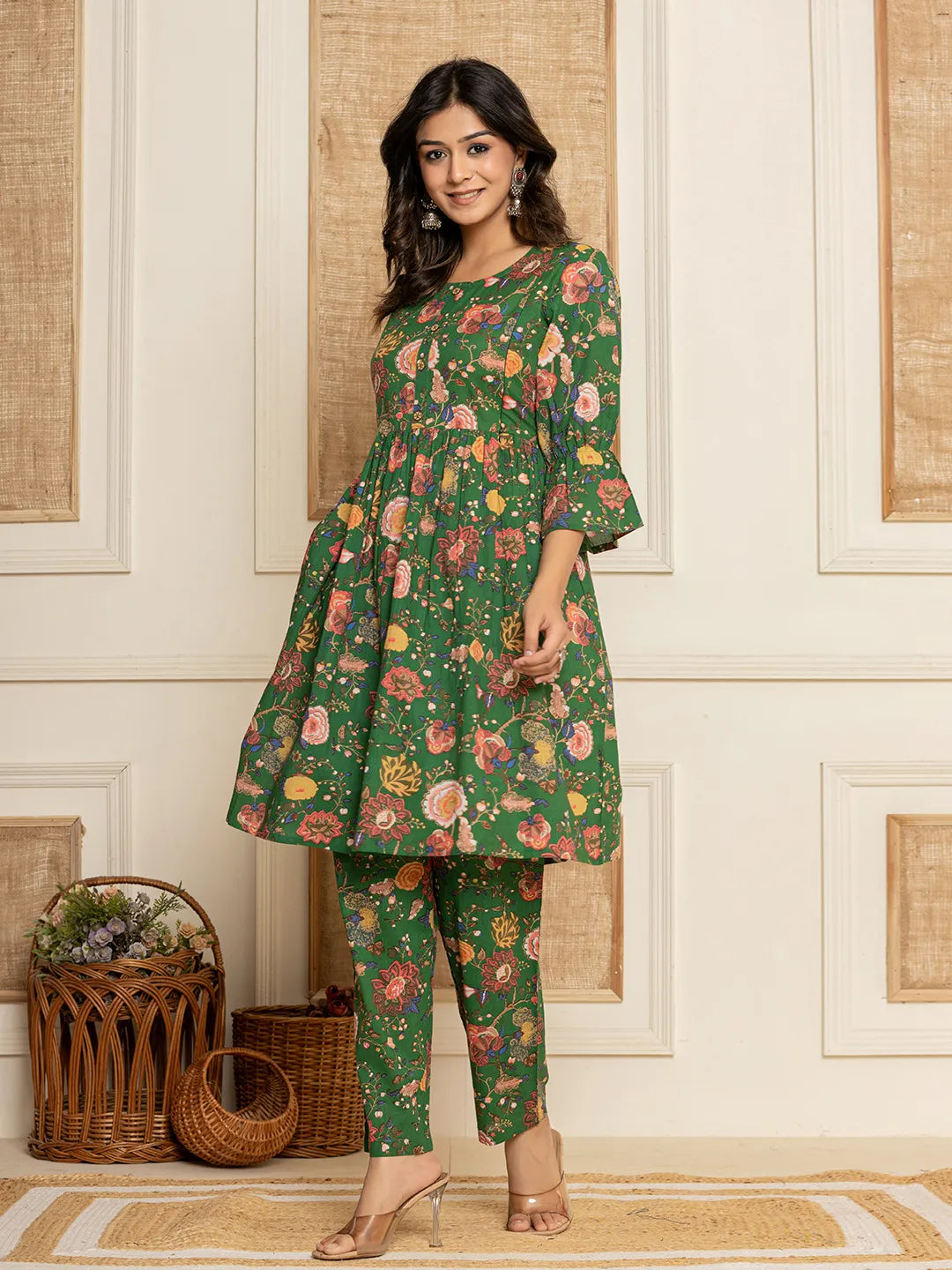 Yufta Green Cotton Maternity Kurta Pants Set | Grocsy