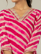 Yufta Pink Georgette Lehriya Kurta | Grocsy