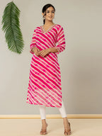 Yufta Pink Georgette Lehriya Kurta | Grocsy