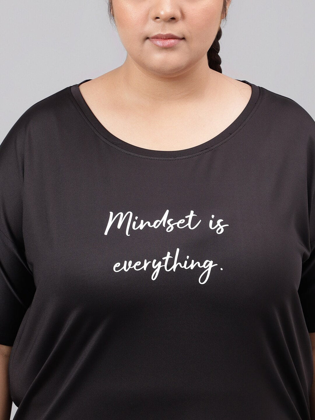 MKH Plus Size Typography Printed Dri-FIT Relaxed Fit Drop-Shoulder Sleeves Gym T-shirt | Grocsy