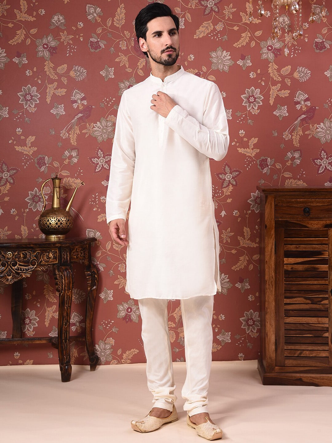 House of Pataudi Straight Kurta With Churidar & Embroidered Nehru Jacket | Grocsy