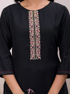 Yufta Black Embroidered Silk Blend Straight Kurta Dupatta Set | Grocsy