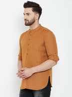 Even Apparels Brown Linen Men's Kurta With Band Collar | Grocsy