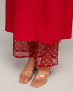 FIORRA Women's Red Creap A-Line Kurta Palazzo Set With Dupatta | Grocsy