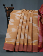 Dual Shades of Light Beige And Dark Rust Mangalagiri Ikkat Cotton Saree By Gayathri Reddy Designer Studio | Grocsy