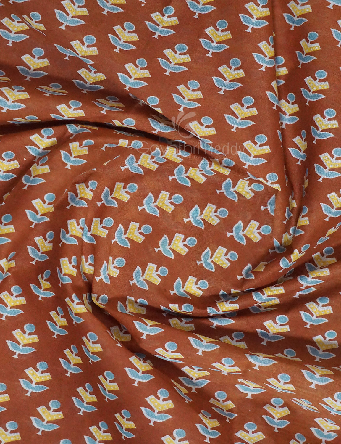 Rust Colour Bagroo Print Pure Mulmul Cotton Saree By Gayathri Reddy Designer Studio | Grocsy