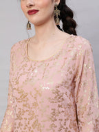Aks Floral Printed Bell Sleeves Regular Kurta With Trousers | Grocsy