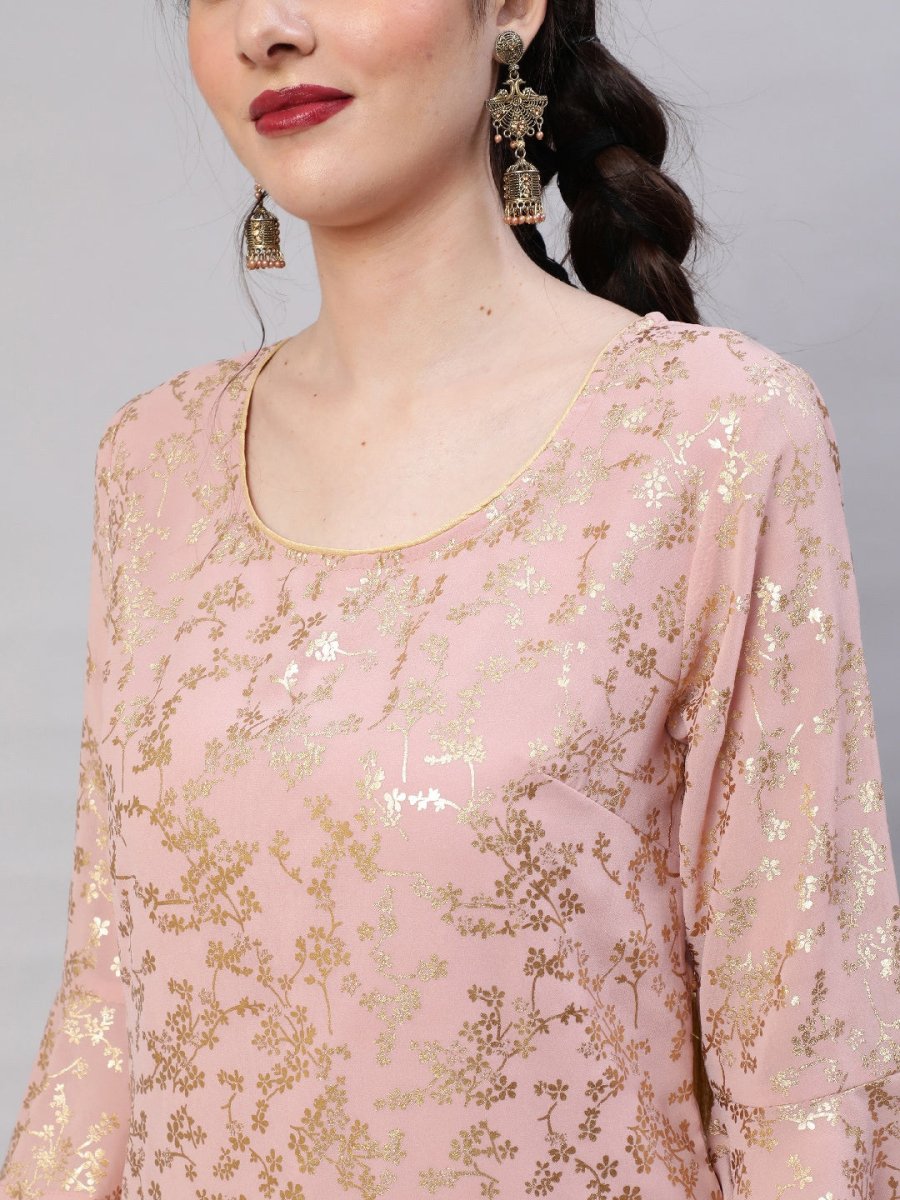 Aks Floral Printed Bell Sleeves Regular Kurta With Trousers | Grocsy