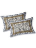 BELLA CASA Ethic White & Blue Printed Cotton 180 TC King Bedsheet with 2 Pillow Covers | Grocsy
