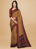 Sangria Beige & Red Pure Crepe Saree | Grocsy