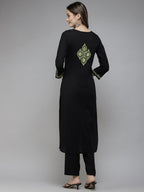 ADA Women Black & Green Ethnic Motifs Embroidered Chikankari Handloom Handloom Kurta | Grocsy