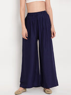 TAG 7 Women Pack Of 2 Black & Navy Blue Solid Flared Palazzos | Grocsy